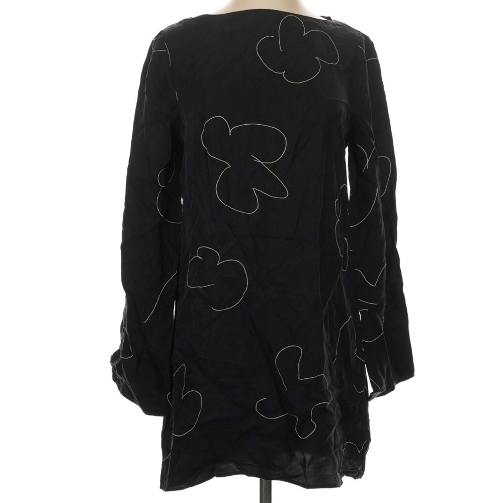 Madewell Erika Cupro Shift Dress Black Floral Mini Long Sleeve NWT Size Small - Picture 2 of 7